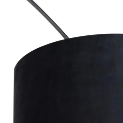 QAZQA Schlafzimmerlampen|Wohnzimmerlampen*Bogenlampe schwarz Veloursschirm schwarz mit Gold 50 cm - XXL