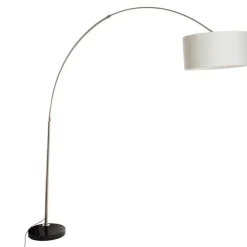 QAZQA Bogenlampen|Stehlampen*Bogenlampe Stahl Stoffschirm weiß 50 cm - XXL