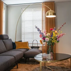 QAZQA Bogenlampen|Stehlampen*Bogenleuchte Messing mit weißem Marmorsockel verstellbar - XXL