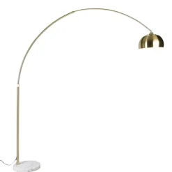 QAZQA Bogenlampen|Stehlampen*Bogenleuchte Messing mit weißem Marmorsockel verstellbar - XXL