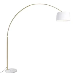 QAZQA Bogenlampen|Stehlampen*Bogenleuchte Messing mit weißem Stoffschirm 50 cm - XXL