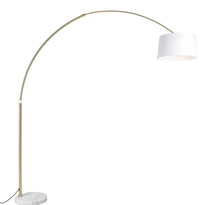 QAZQA Bogenlampen|Stehlampen*Bogenleuchte Messing mit weißem Stoffschirm 50 cm - XXL
