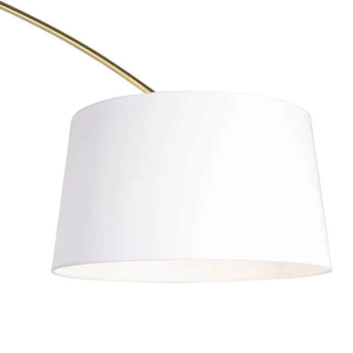 QAZQA Bogenlampen|Stehlampen*Bogenleuchte Messing mit weißem Stoffschirm 50 cm - XXL