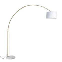QAZQA Bogenlampen|Stehlampen*Bogenleuchte Messing mit weißem Stoffschirm 50 cm - XXL