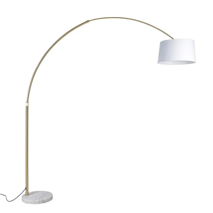 QAZQA Bogenlampen|Stehlampen*Bogenleuchte Messing mit weißem Stoffschirm 50 cm - XXL