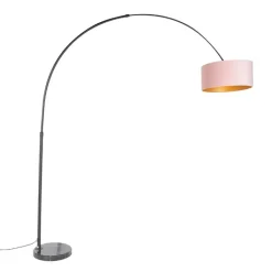 QAZQA Bogenlampen|Stehlampen*Bogenleuchte Samt-Schirm schwarz-pink mit Gold 50 cm - XXL