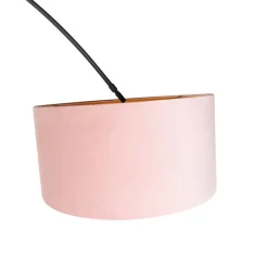 QAZQA Bogenlampen|Stehlampen*Bogenleuchte Samt-Schirm schwarz-pink mit Gold 50 cm - XXL