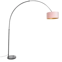 QAZQA Bogenlampen|Stehlampen*Bogenleuchte Samt-Schirm schwarz-pink mit Gold 50 cm - XXL