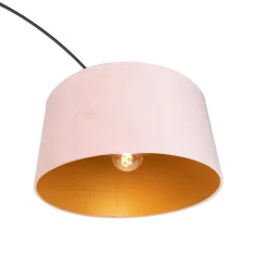 QAZQA Bogenlampen|Stehlampen*Bogenleuchte Samt-Schirm schwarz-pink mit Gold 50 cm - XXL