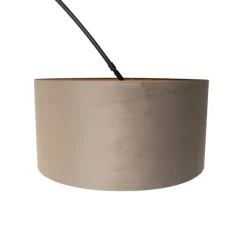 QAZQA Schlafzimmerlampen|Wohnzimmerlampen*Bogenleuchte schwarz mit Samtlampenschirm Taupe mit Gold 50 cm - XXL