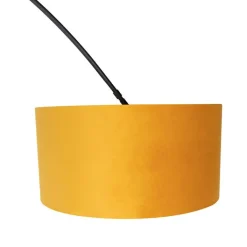 QAZQA Bogenlampen|Stehlampen*Bogenleuchte schwarz mit Samt-Schirm senfgelb mit Gold 50 cm - XXL
