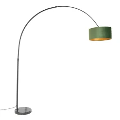 QAZQA Schlafzimmerlampen|Wohnzimmerlampen*Bogenleuchte Schwarz Samtlampenschirm Grün mit Gold 50 cm - XXL
