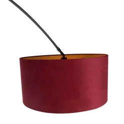 QAZQA Bogenlampen|Stehlampen*Bogenleuchte Schwarzer Samt-Schirm Rot mit Gold 50 cm - XXL