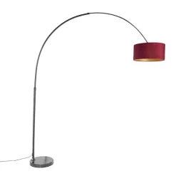 QAZQA Bogenlampen|Stehlampen*Bogenleuchte Schwarzer Samt-Schirm Rot mit Gold 50 cm - XXL