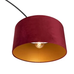 QAZQA Bogenlampen|Stehlampen*Bogenleuchte Schwarzer Samt-Schirm Rot mit Gold 50 cm - XXL