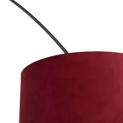 QAZQA Bogenlampen|Stehlampen*Bogenleuchte Schwarzer Samt-Schirm Rot mit Gold 50 cm - XXL