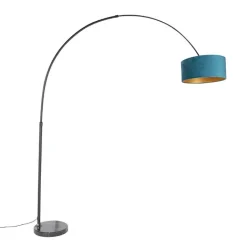 QAZQA Bogenlampen|Stehlampen*Bogenleuchte schwarzer Samt-Schirm blau mit Gold 50 cm - XXL