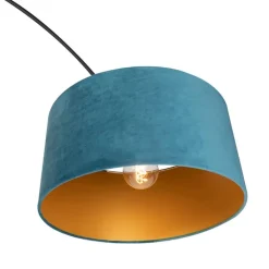 QAZQA Bogenlampen|Stehlampen*Bogenleuchte schwarzer Samt-Schirm blau mit Gold 50 cm - XXL