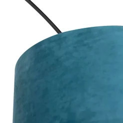 QAZQA Bogenlampen|Stehlampen*Bogenleuchte schwarzer Samt-Schirm blau mit Gold 50 cm - XXL
