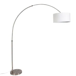 QAZQA Schlafzimmerlampen|Küchenlampen*Bogenleuchte Stahl Stoffschirm weiß 50/50/25 verstellbar - XL