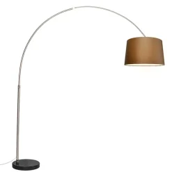 QAZQA Bogenlampen|Stehlampen*Bogenleuchte Stahl Stoffschirm braun 45 cm - XXL