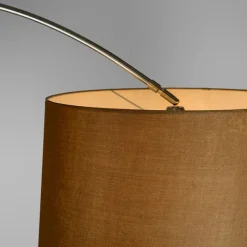 QAZQA Bogenlampen|Stehlampen*Bogenleuchte Stahl Stoffschirm braun 45 cm - XXL