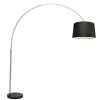 QAZQA Bogenlampen|Stehlampen*Bogenleuchte Stahl Stoffschirm schwarz 45 cm - XXL
