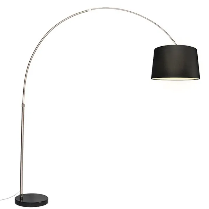 QAZQA Bogenlampen|Stehlampen*Bogenleuchte Stahl Stoffschirm schwarz 45 cm - XXL