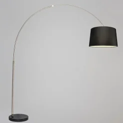 QAZQA Bogenlampen|Stehlampen*Bogenleuchte Stahl Stoffschirm schwarz 45 cm - XXL