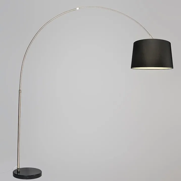 QAZQA Bogenlampen|Stehlampen*Bogenleuchte Stahl Stoffschirm schwarz 45 cm - XXL
