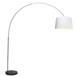 QAZQA Bogenlampen|Stehlampen*Bogenleuchte Stahl Stoffschirm weiß 45 cm - XXL