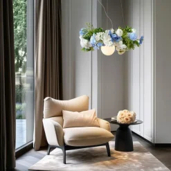 QAZQA Schlafzimmerlampen|Küchenlampen*Bohemianische Deckenleuchte schwarz mit farbigen Blumen blau und weiß - Flower Power