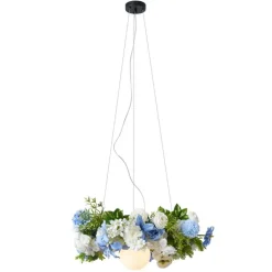 QAZQA Schlafzimmerlampen|Küchenlampen*Bohemianische Deckenleuchte schwarz mit farbigen Blumen blau und weiß - Flower Power