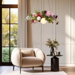 QAZQA Schlafzimmerlampen|Küchenlampen*Bohemianische Deckenleuchte schwarz mit bunten Blumen rot und pink - Flower Power