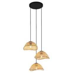 QAZQA Pendelleuchten|Wohnzimmerlampen*Boho-Hängelampe Schwarz mit Bambus 3-flammig - Lily