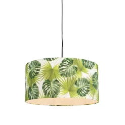 QAZQA Pendelleuchten|Wohnzimmerlampen*Botanische Hängelampe schwarz mit Blattschirm 50cm - Combi 1