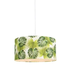 QAZQA Pendelleuchten|Wohnzimmerlampen*Botanische Hängelampe weiß mit Blattprint-Schirm 50cm - Combi 1