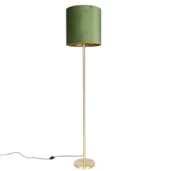 QAZQA Schlafzimmerlampen|Esszimmerlampen*Botanische Stehlampe Messing mit grünem Schirm 40 cm - Simplo