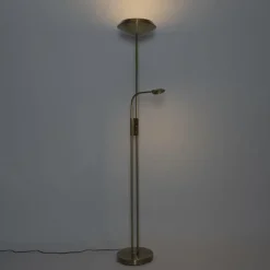 QAZQA Schlafzimmerlampen|Küchenlampen*Bronze Stehleuchte inkl. LED und Dimmer mit Leselampe - Fez