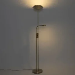 QAZQA Schlafzimmerlampen|Küchenlampen*Bronze Stehleuchte inkl. LED und Dimmer mit Leselampe - Fez