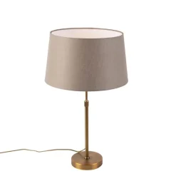QAZQA Tischlampen|Wohnzimmerlampen*Bronze Tischlampe mit Leinenschirm taupe 35 cm - Parte