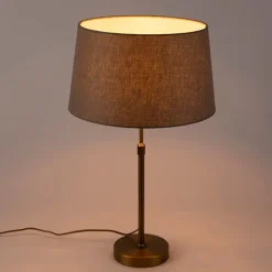 QAZQA Tischlampen|Wohnzimmerlampen*Bronze Tischlampe mit Leinenschirm taupe 35 cm - Parte