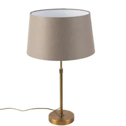 QAZQA Tischlampen|Wohnzimmerlampen*Bronze Tischlampe mit Leinenschirm taupe 35 cm - Parte