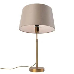 QAZQA Tischlampen|Wohnzimmerlampen*Bronze Tischlampe mit Leinenschirm taupe 35 cm - Parte