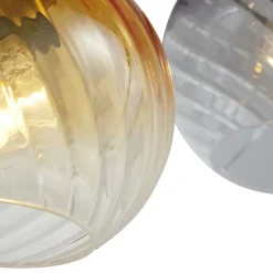 QAZQA Schlafzimmerlampen|Küchenlampen*Bronzefarbene Hängelampe mit Rauch-, Bernstein- und Grünfarbenem Glas Rechteckig 4-flammig - Bao