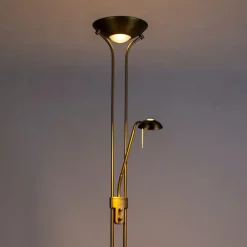 QAZQA Schlafzimmerlampen|Küchenlampen*Bronzene Stehleuchte mit Leselampe inkl. LED und Dimmer - Diva 2