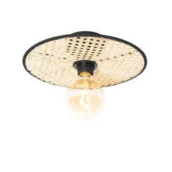 QAZQA Deckenleuchten|Wohnzimmerlampen*Country Decken- und Wandleuchte schwarz mit Rattan 35 cm - Kata