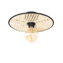 QAZQA Deckenleuchten|Wohnzimmerlampen*Country Decken- und Wandleuchte schwarz mit Rattan 35 cm - Kata