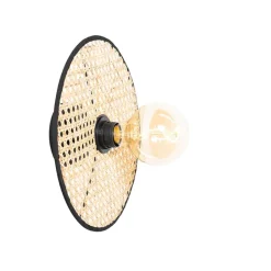 QAZQA Deckenleuchten|Wohnzimmerlampen*Country Decken- und Wandleuchte schwarz mit Rattan 35 cm - Kata