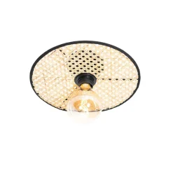 QAZQA Deckenleuchten|Wohnzimmerlampen*Country Decken- und Wandleuchte schwarz mit Rattan 35 cm - Kata